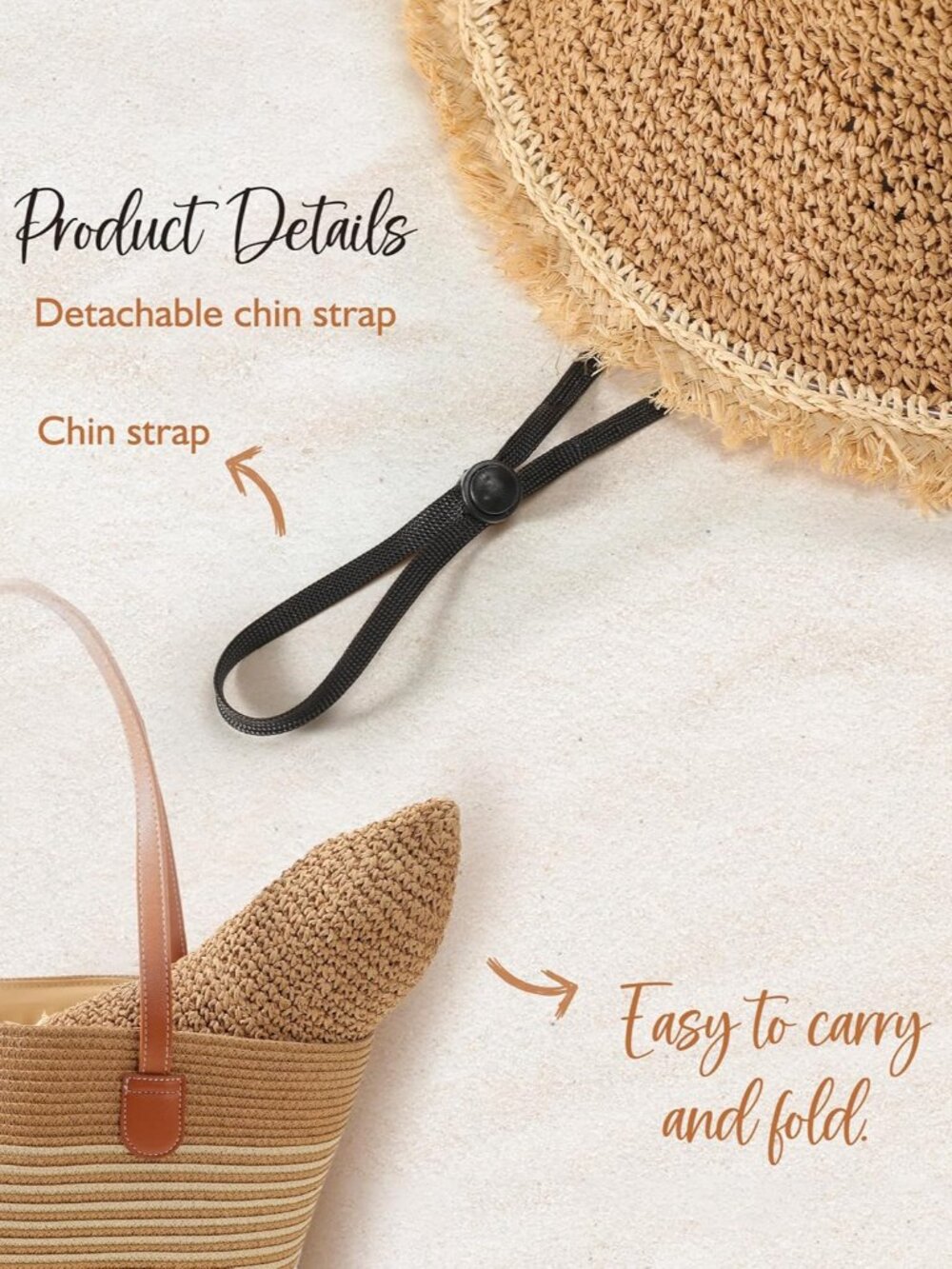 Beach Hats for Women - Straw Bucket Hats for Women, Packable Sun Hat Womens with - Picture 3 of 7